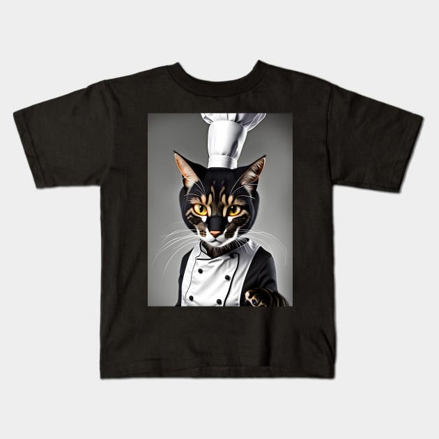 Chef Cat - Modern Digital Art Kids T-Shirt by Ai-michiart